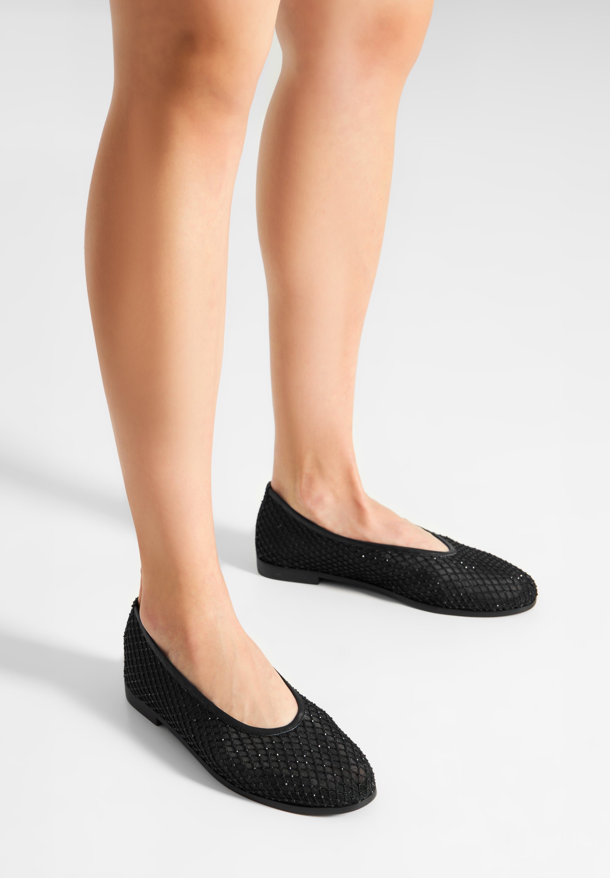 WODEN STB WOMENS Adeline Fishnet Ballerina 020 Black