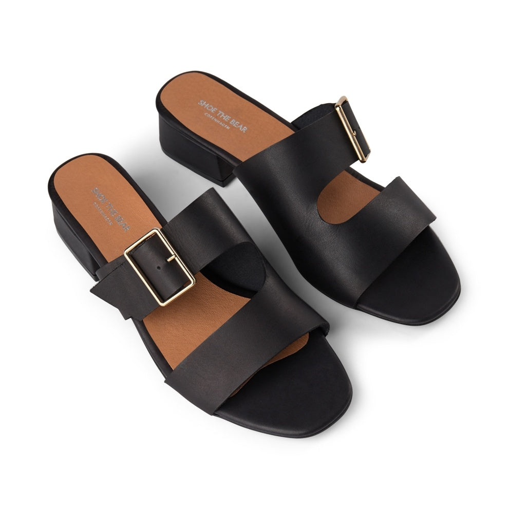 SHOE THE BEAR WOMENS Cala Buckle Mule Heeled Sandals 110 BLACK