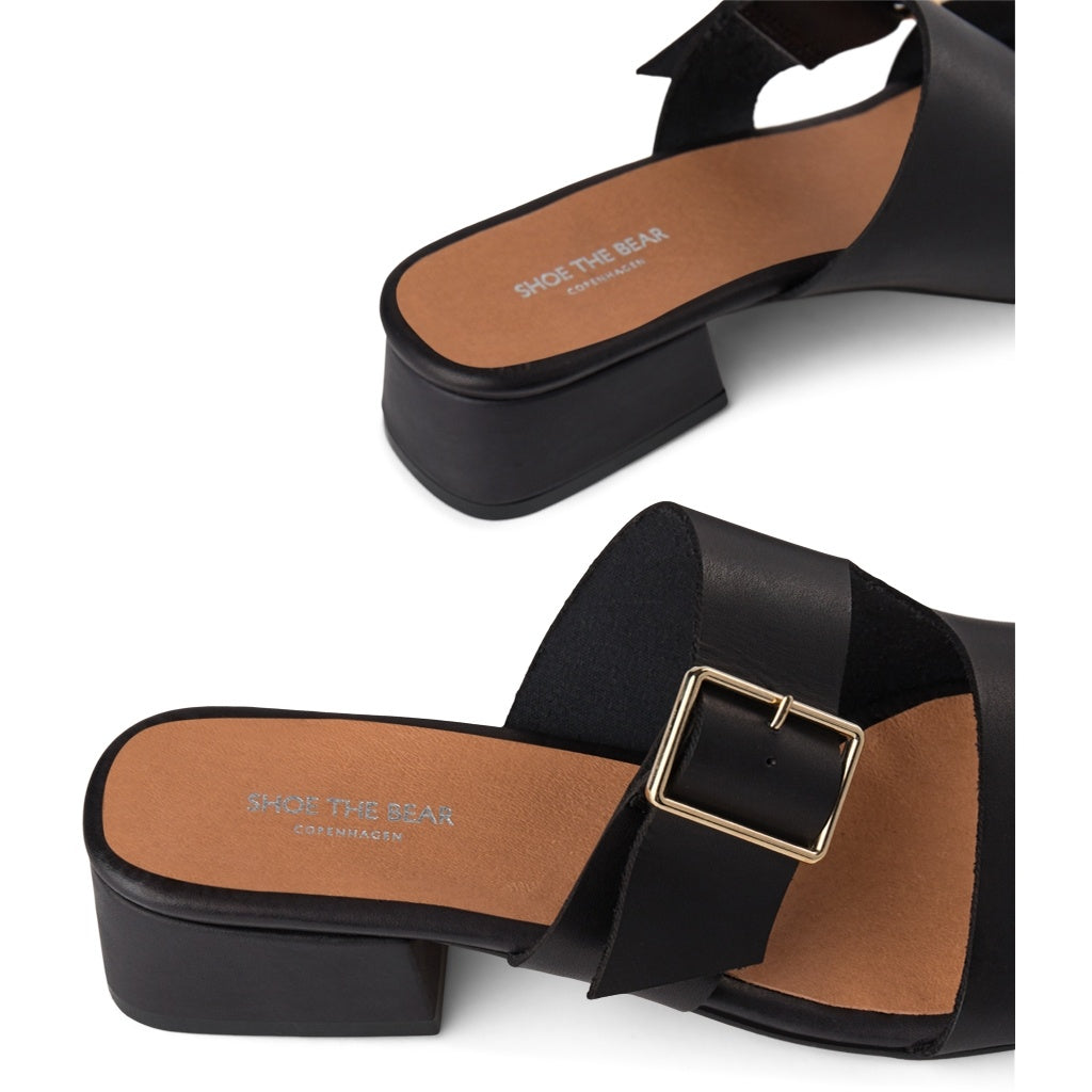 SHOE THE BEAR WOMENS Cala Buckle Mule Heeled Sandals 110 BLACK