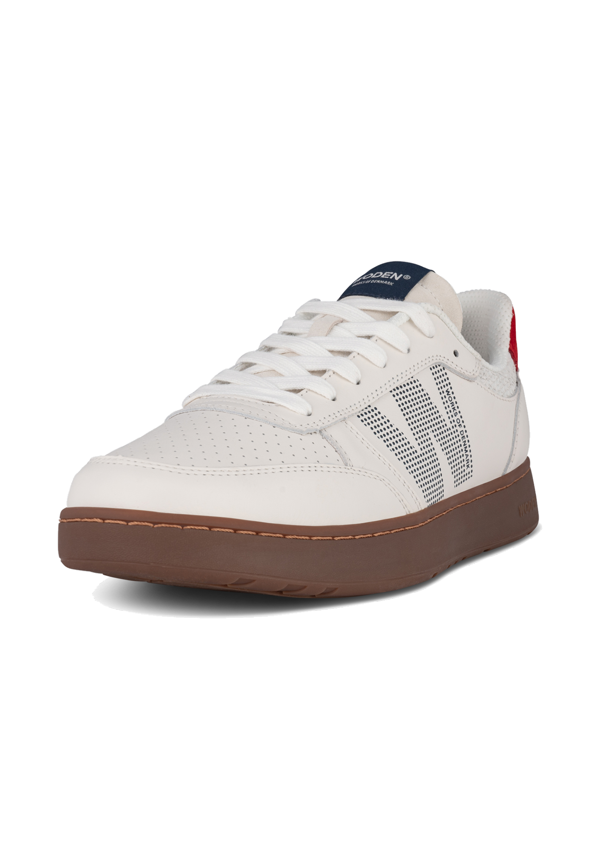 WODEN MENS Frode Leather Sneakers 413 Fire Red/Navy