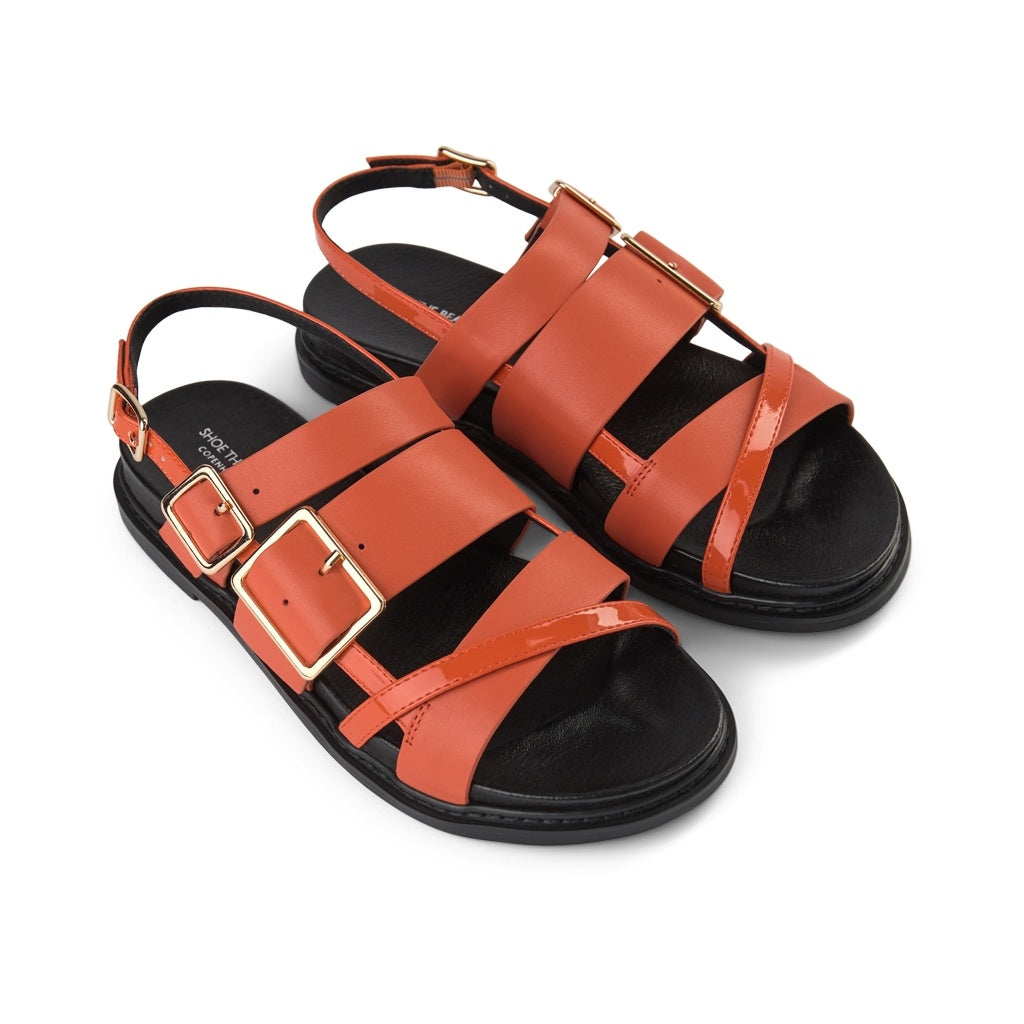 SHOE THE BEAR WOMENS Joy Multi Strap Sandal Flat Sandals 195 CORAL RED