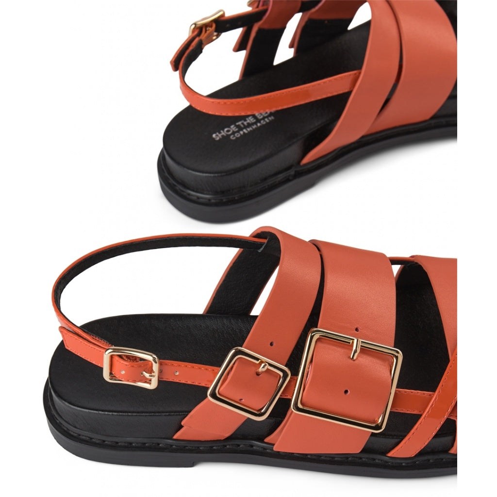 SHOE THE BEAR WOMENS Joy Multi Strap Sandal Flat Sandals 195 CORAL RED