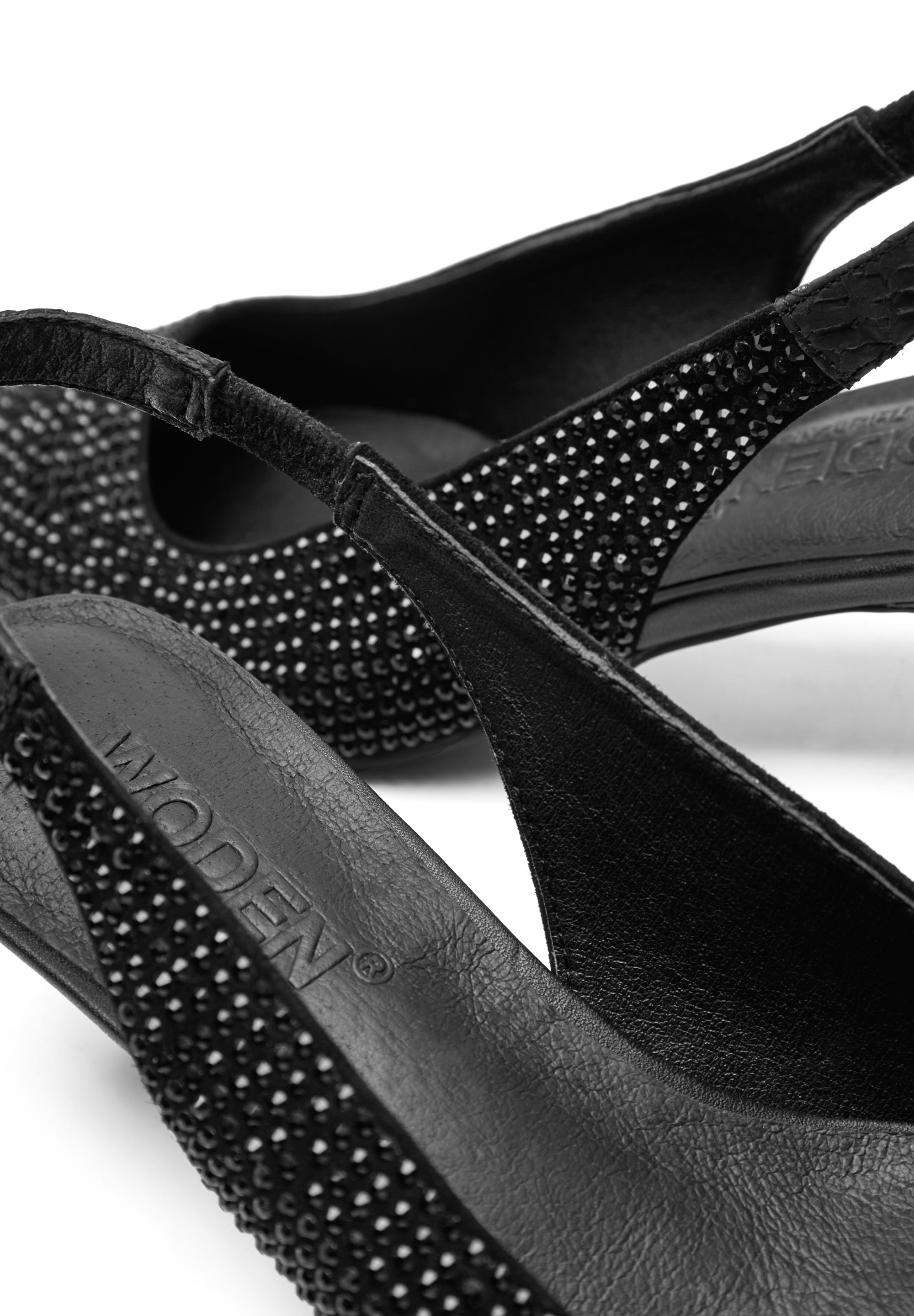 WODEN STB WOMENS Maxine Slingback Crystal Heels 021 Black/Black