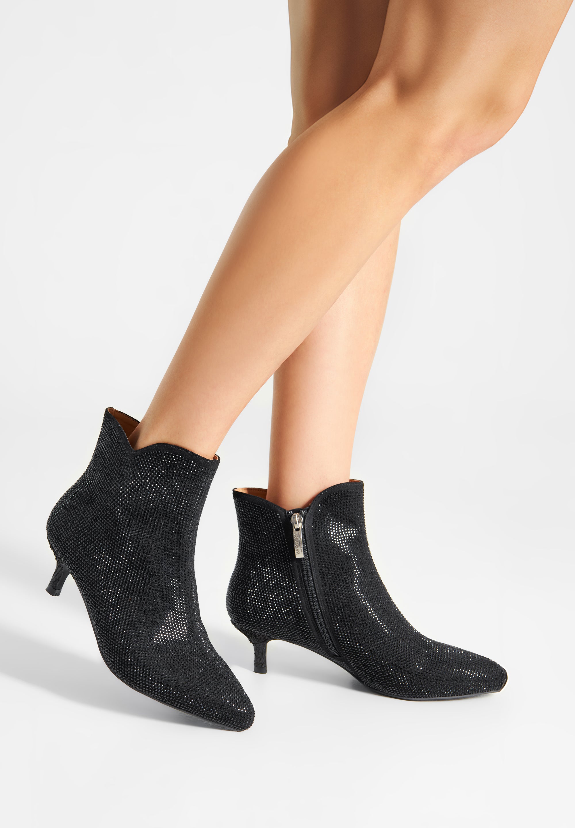 WODEN STB WOMENS Saga Zip Crystal Heels 021 Black/Black