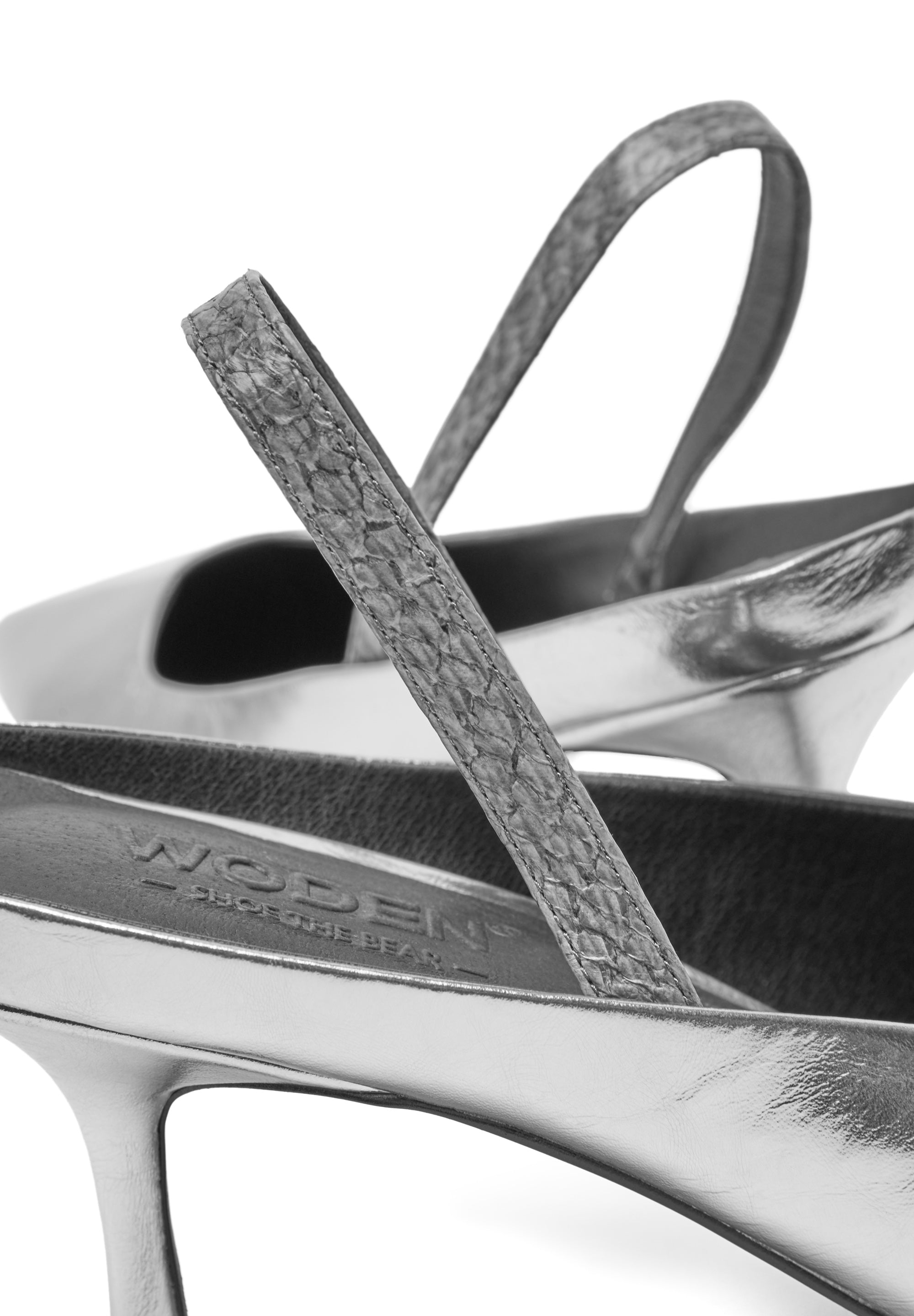 WODEN STB WOMENS Sophie Metallic Heels 039 Silver