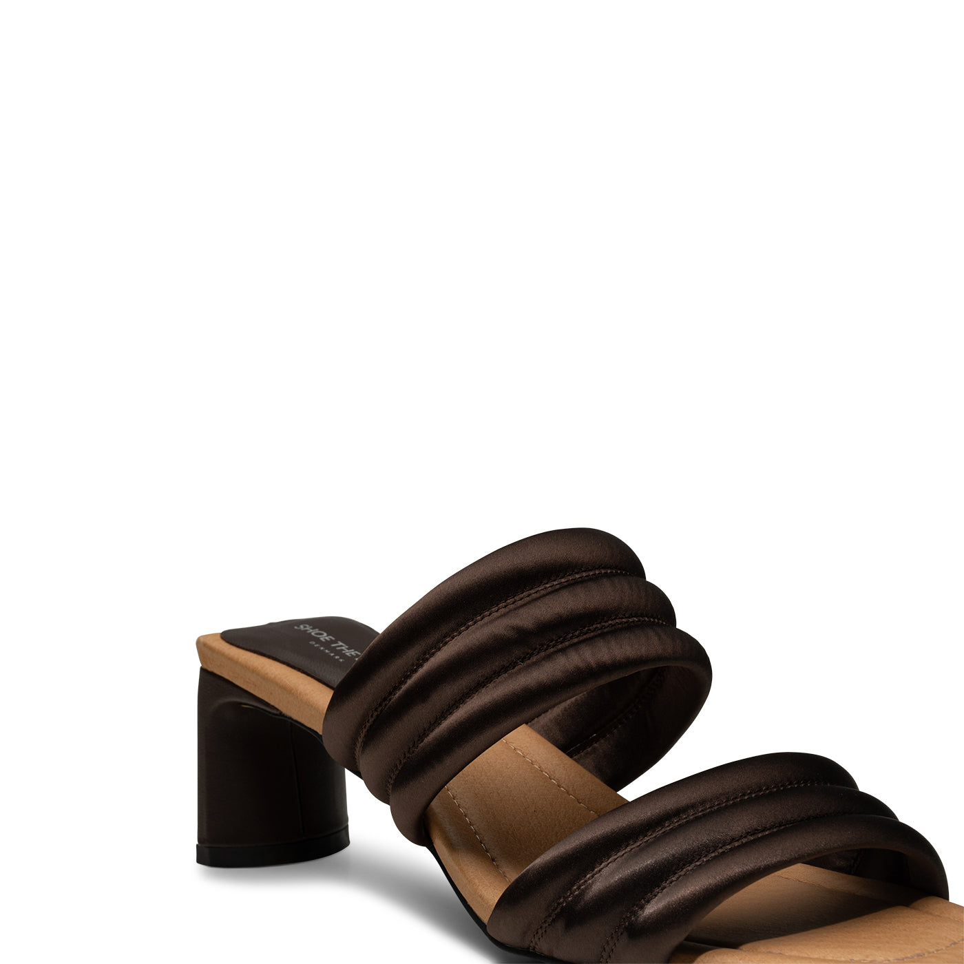 SHOE THE BEAR WOMENS Sylvi hæl tekstil Heel Sandals 869 BROWN SATIN