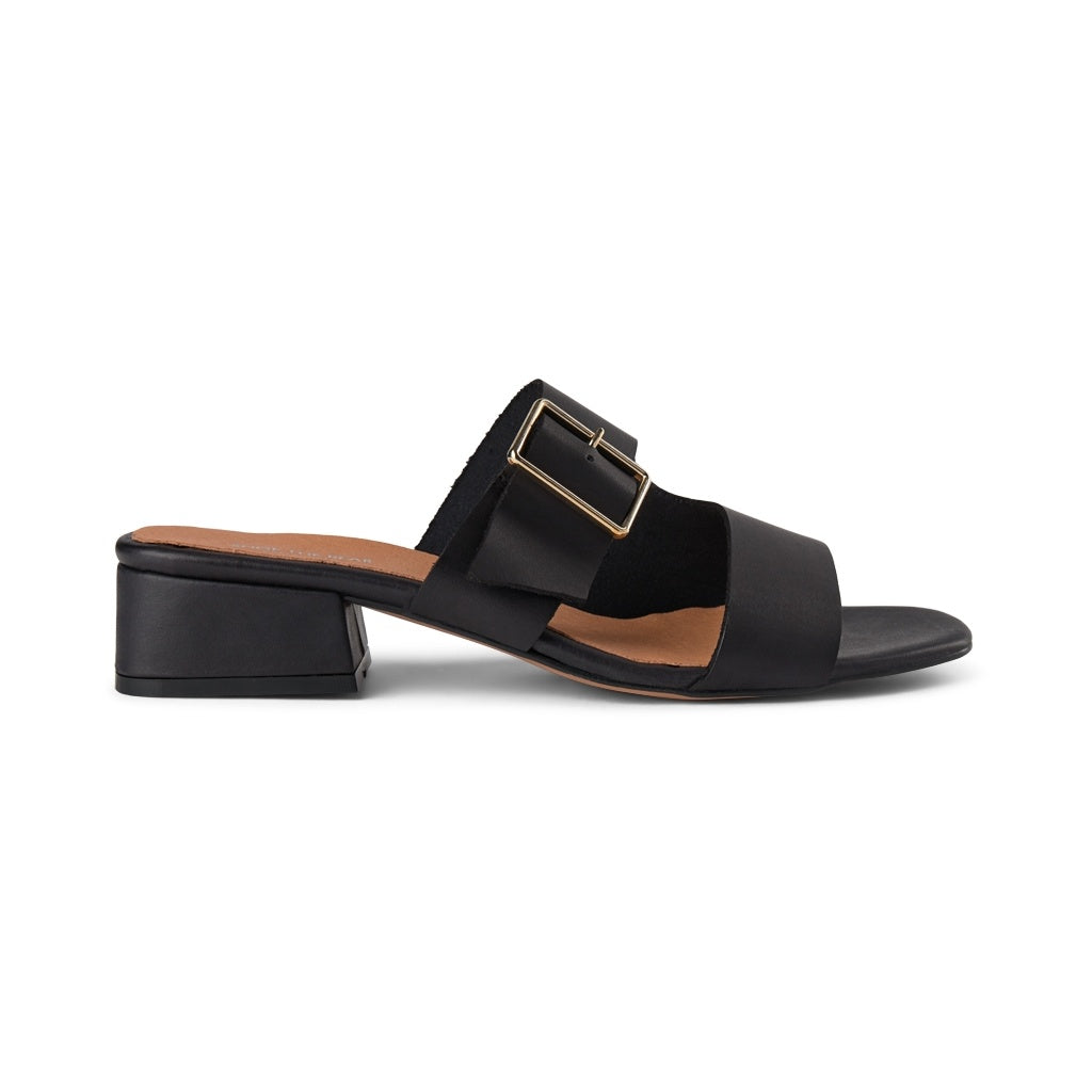 SHOE THE BEAR WOMENS Cala Buckle Mule Heeled Sandals 110 BLACK