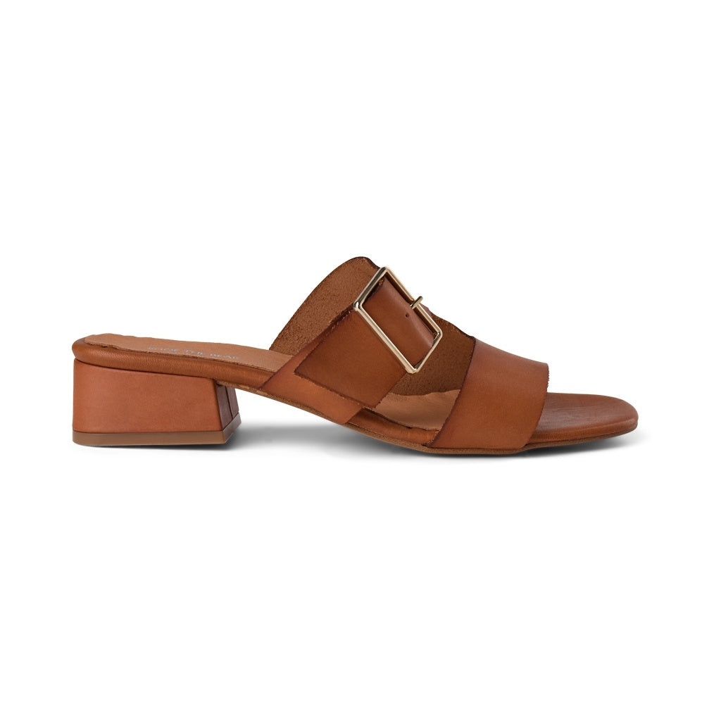 SHOE THE BEAR WOMENS Cala Buckle Mule Heeled Sandals 135 TAN