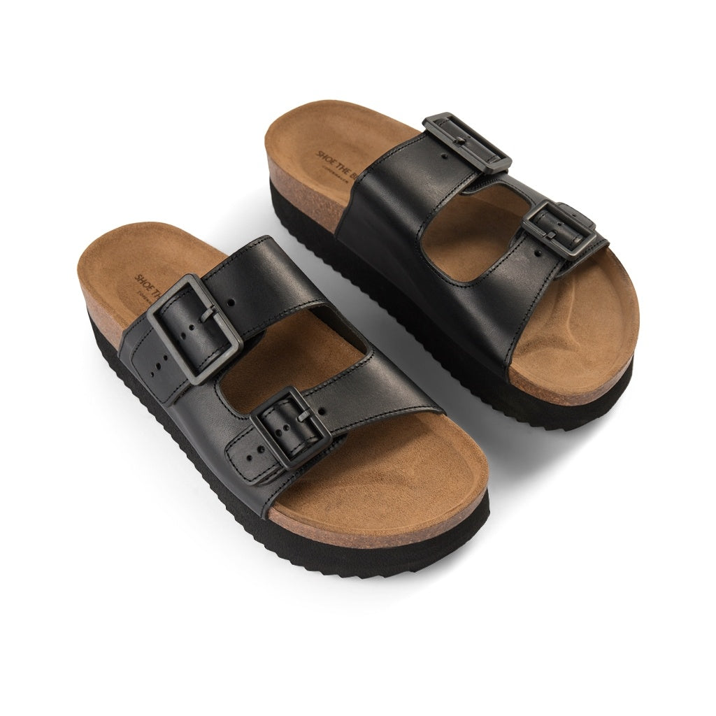 SHOE THE BEAR WOMENS Cara Platform Slip-in Flat Sandals 110 BLACK