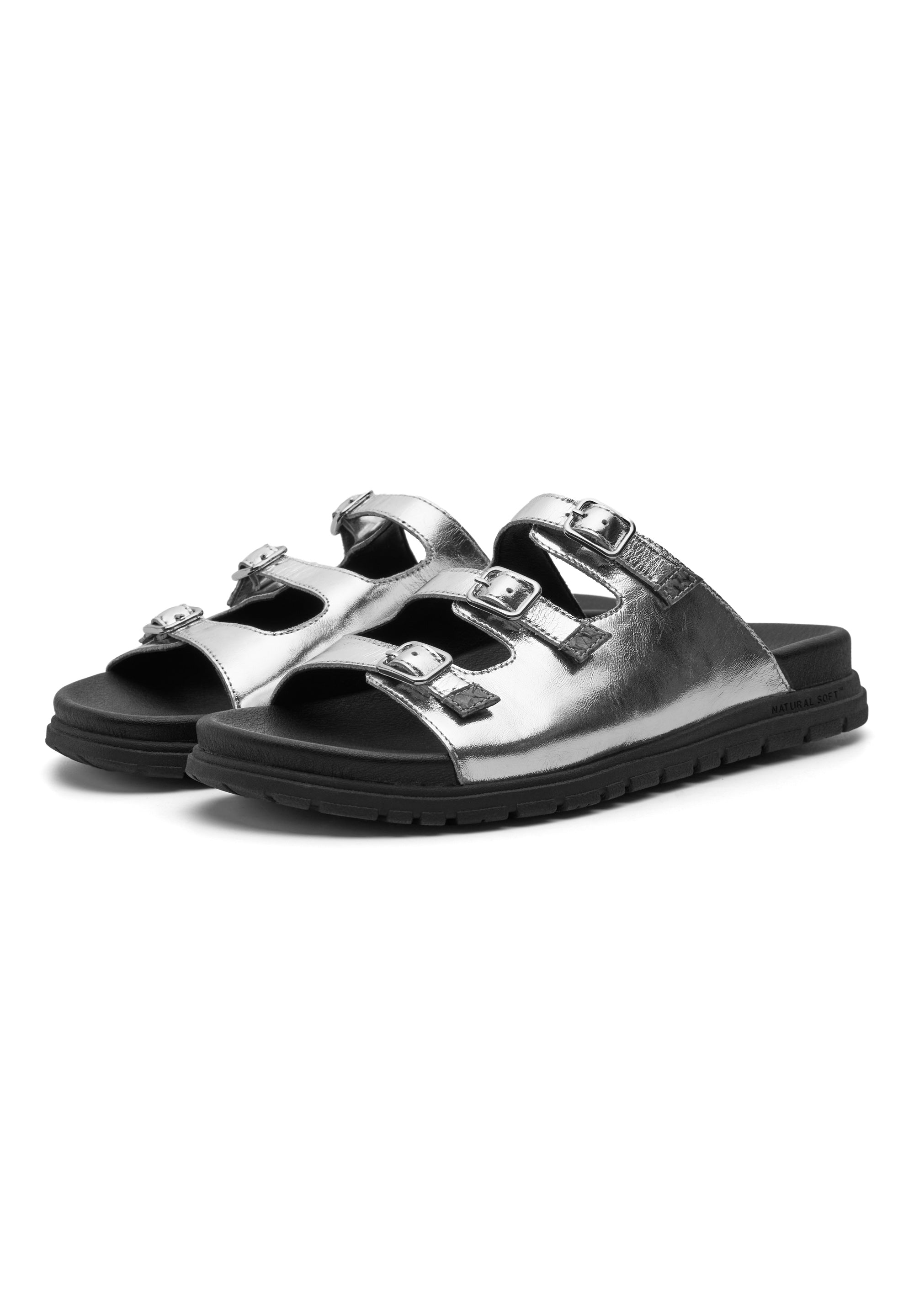WODEN STB WOMENS Ellen Metallic Sandals 402 Black/Silver