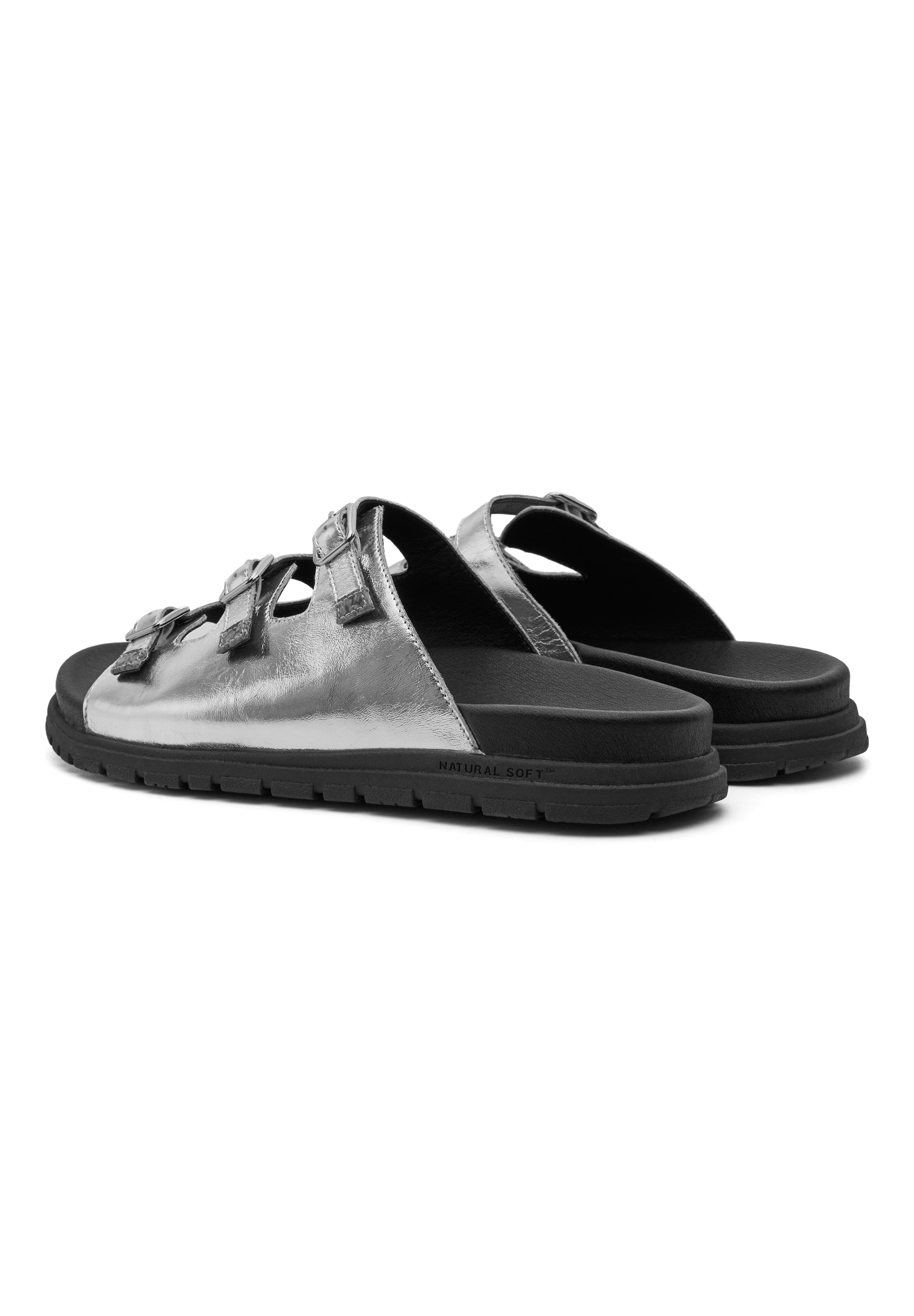 WODEN STB WOMENS Ellen Metallic Sandals 402 Black/Silver