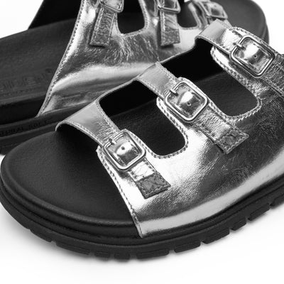 WODEN STB WOMENS Ellen Metallic Sandals 402 Black/Silver