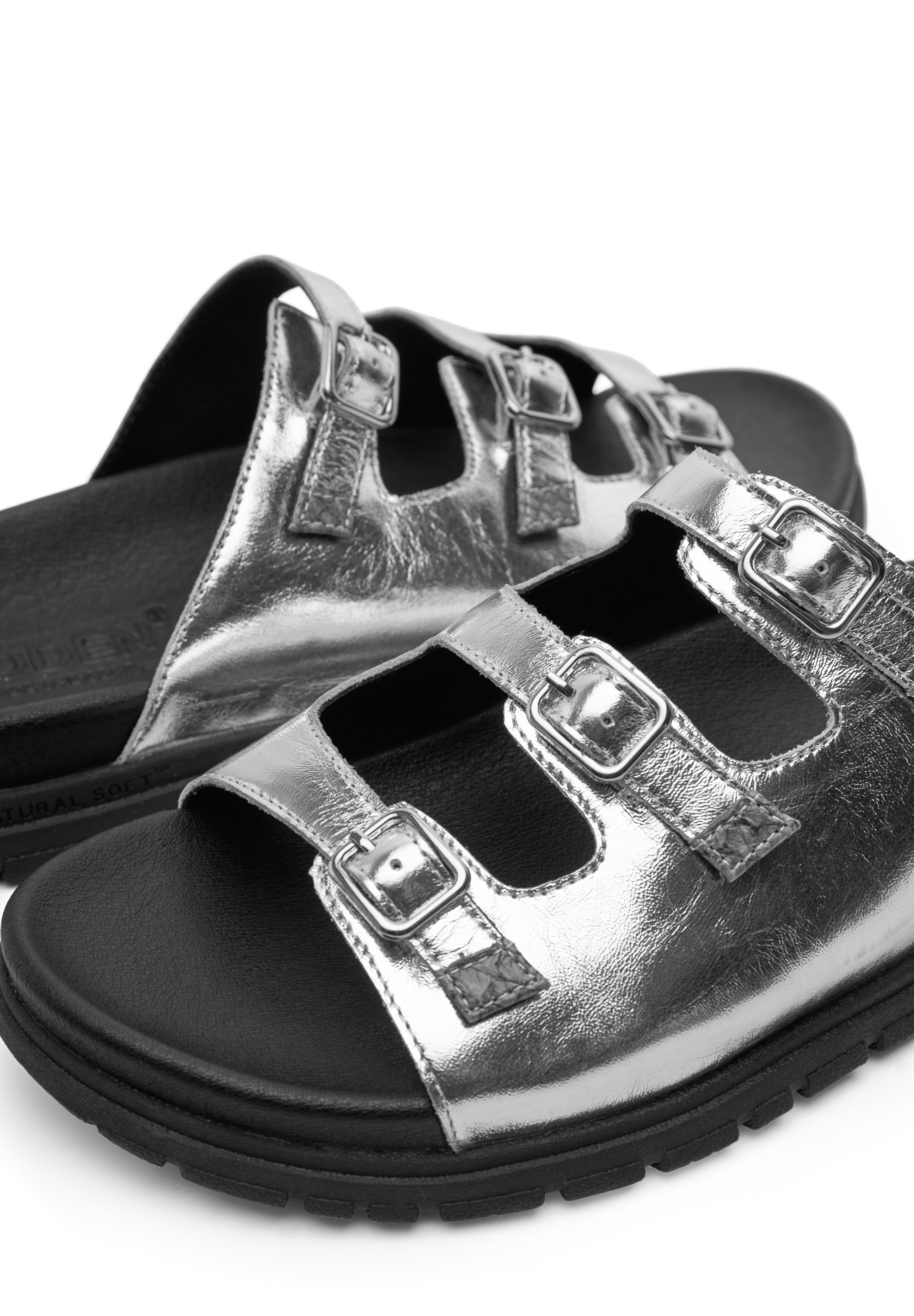 WODEN STB WOMENS Ellen Metallic Sandals 402 Black/Silver