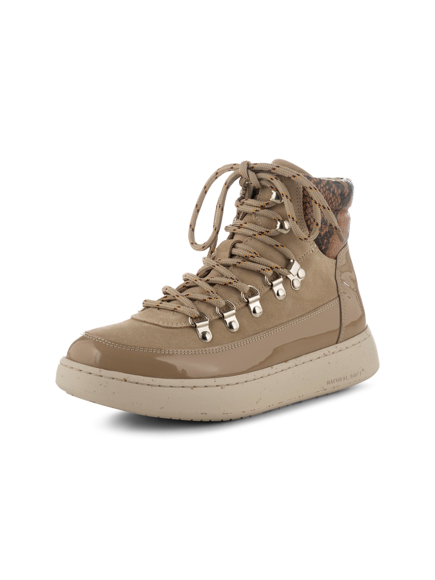 WODEN Iris Snake Patent Boots 852 Coffee Cream