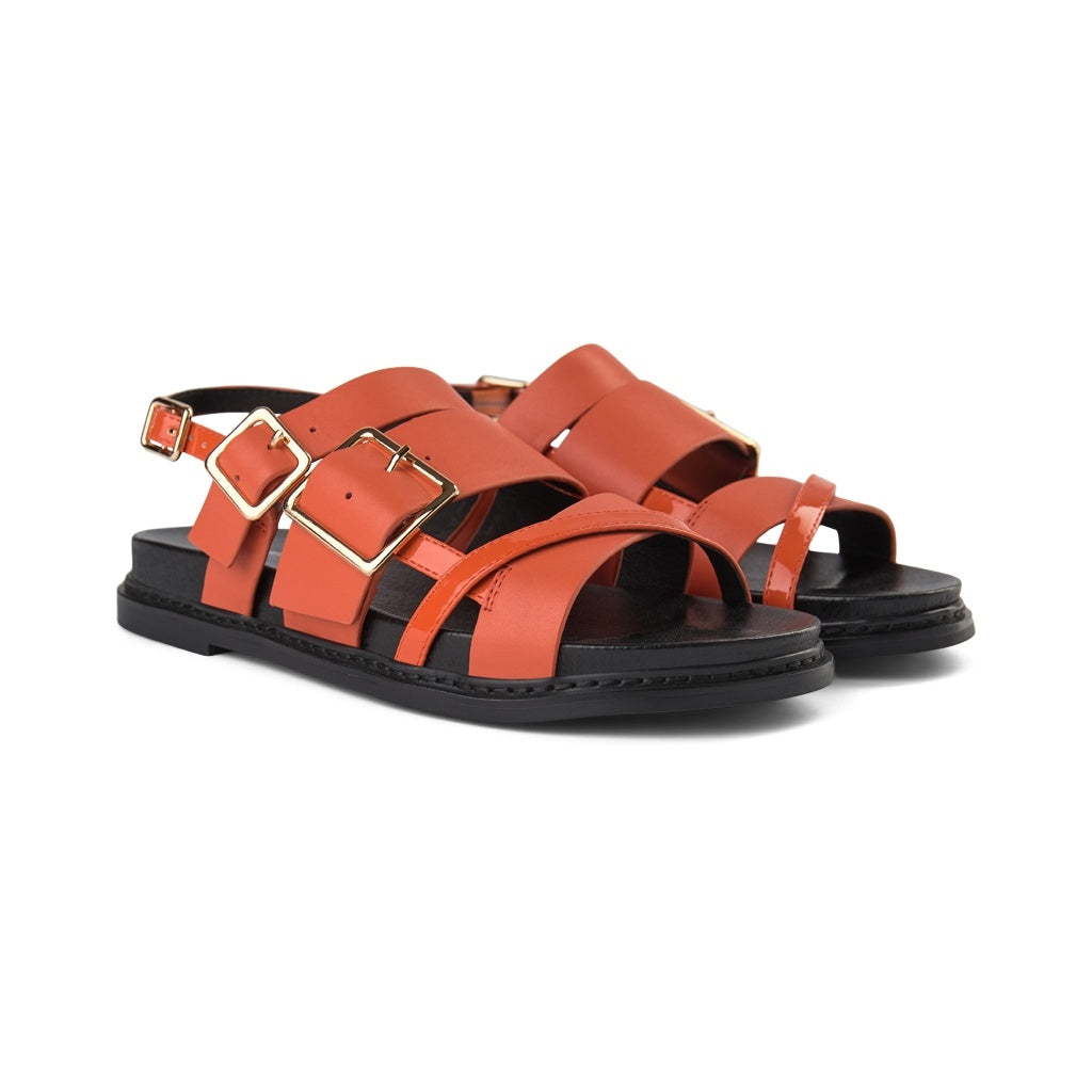 SHOE THE BEAR WOMENS Joy Multi Strap Sandal Flat Sandals 195 CORAL RED