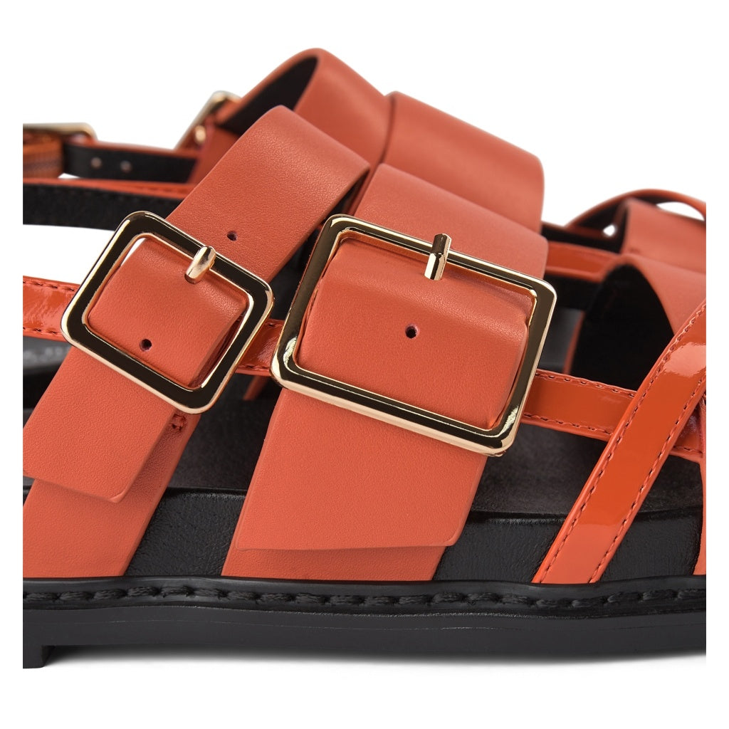 SHOE THE BEAR WOMENS Joy Multi Strap Sandal Flat Sandals 195 CORAL RED