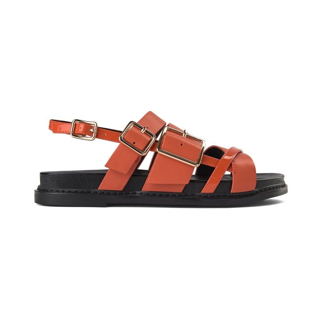 SHOE THE BEAR WOMENS Joy Multi Strap Sandal Flat Sandals 195 CORAL RED
