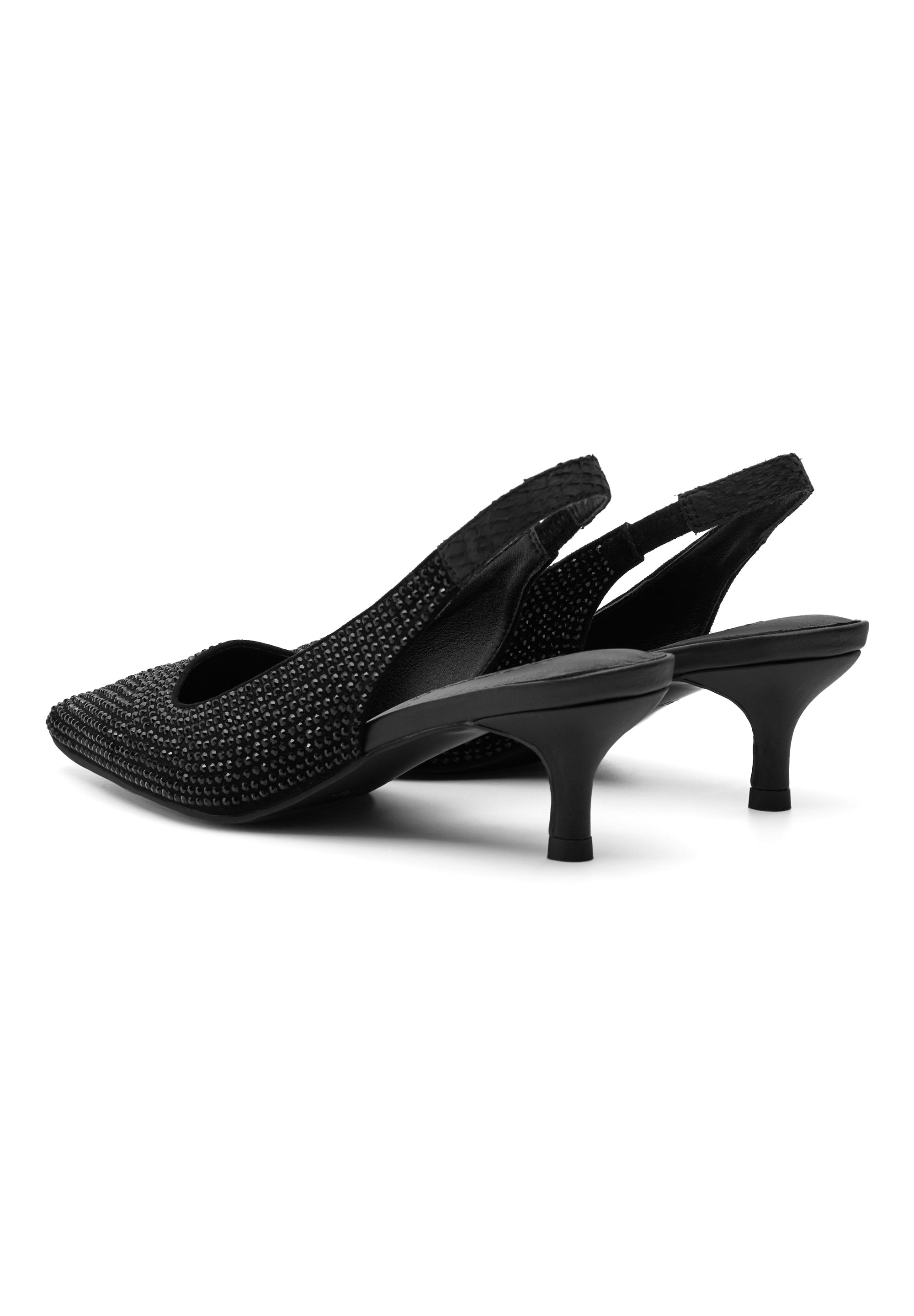 WODEN STB WOMENS Maxine Slingback Crystal Heels 021 Black/Black