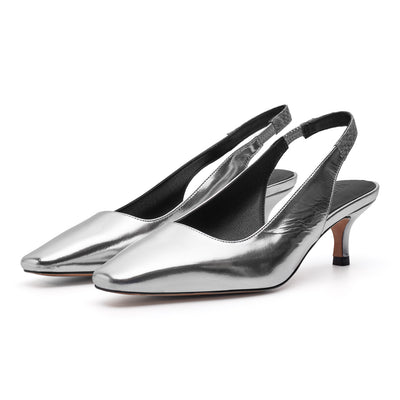 WODEN STB WOMENS Maxine Slingback Metallic Heels 039 Silver