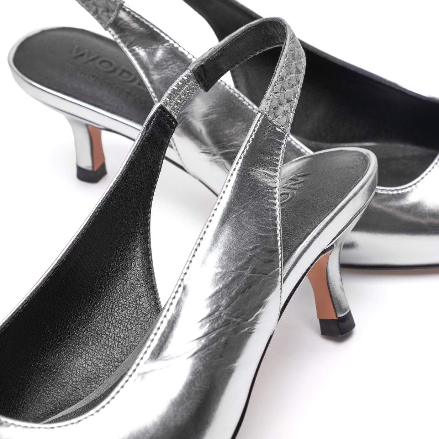 WODEN STB WOMENS Maxine Slingback Metallic Heels 039 Silver