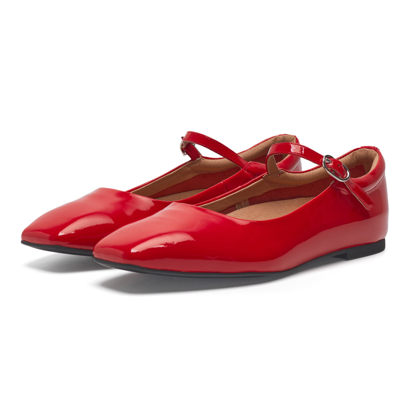 WODEN STB WOMENS Maya Patent Ballerina 123 Fire Red