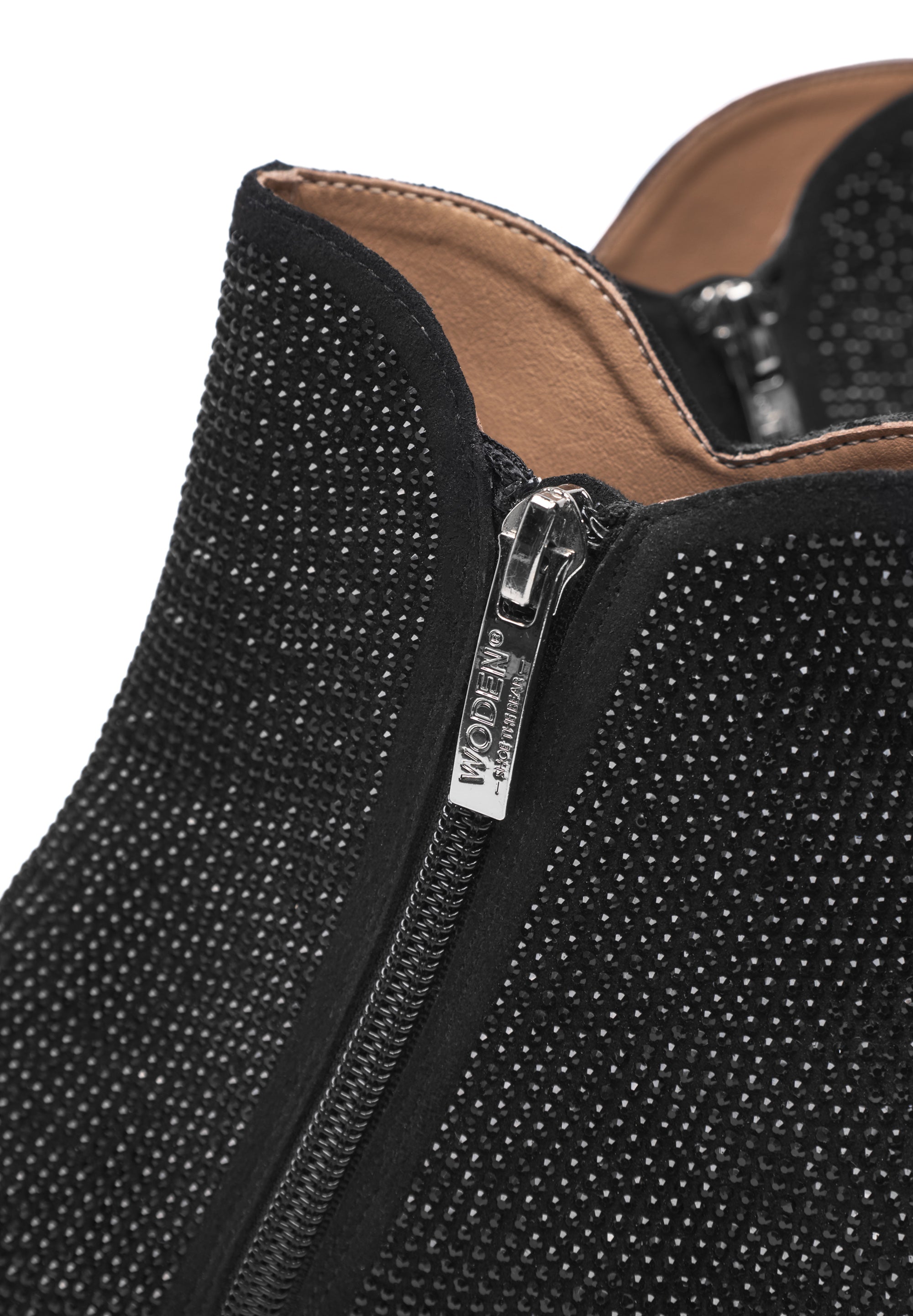 WODEN STB WOMENS Saga Zip Crystal Heels 021 Black/Black