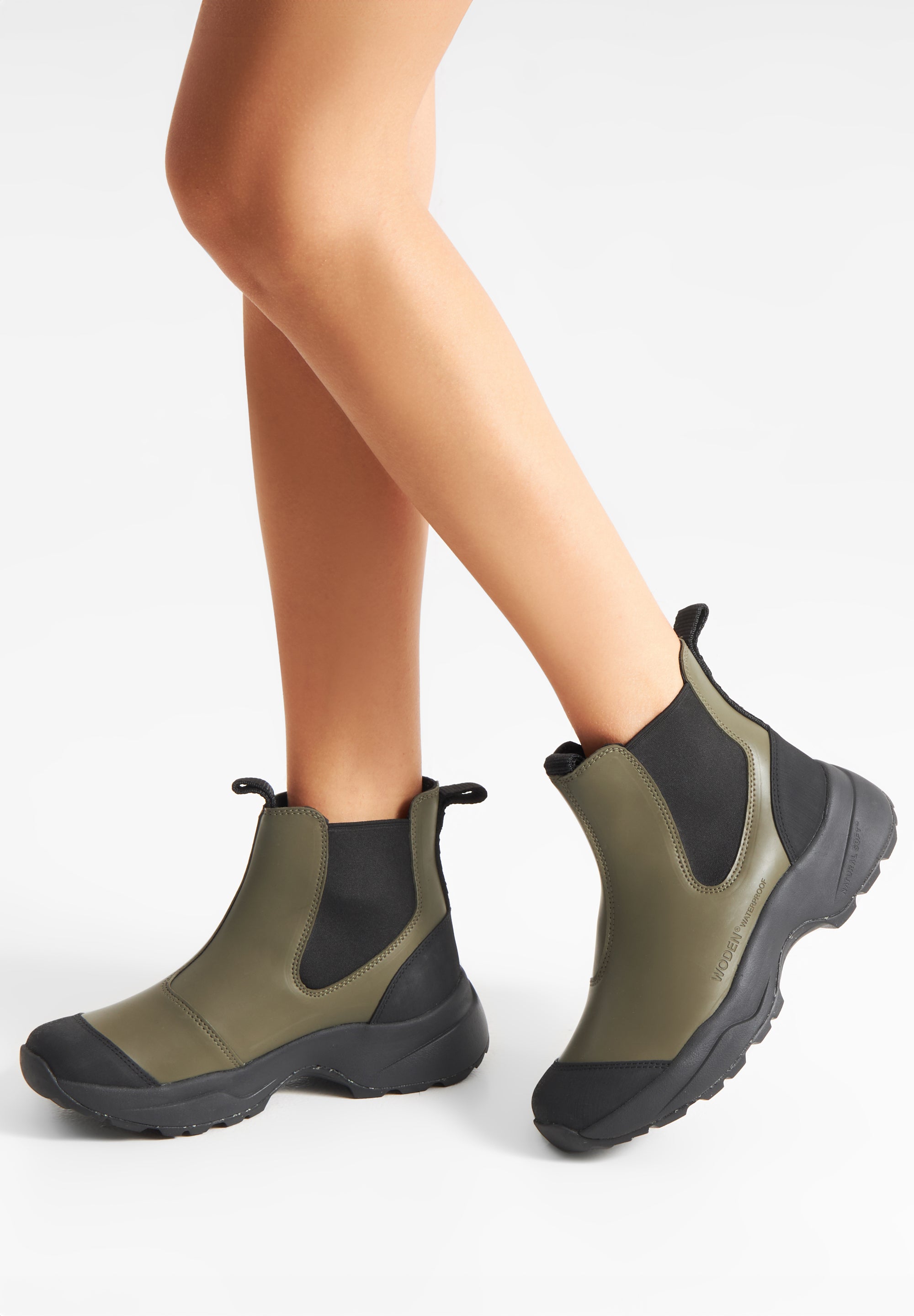 WODEN Siri Waterproof Rubber Boots 786 Dark Olive/Black