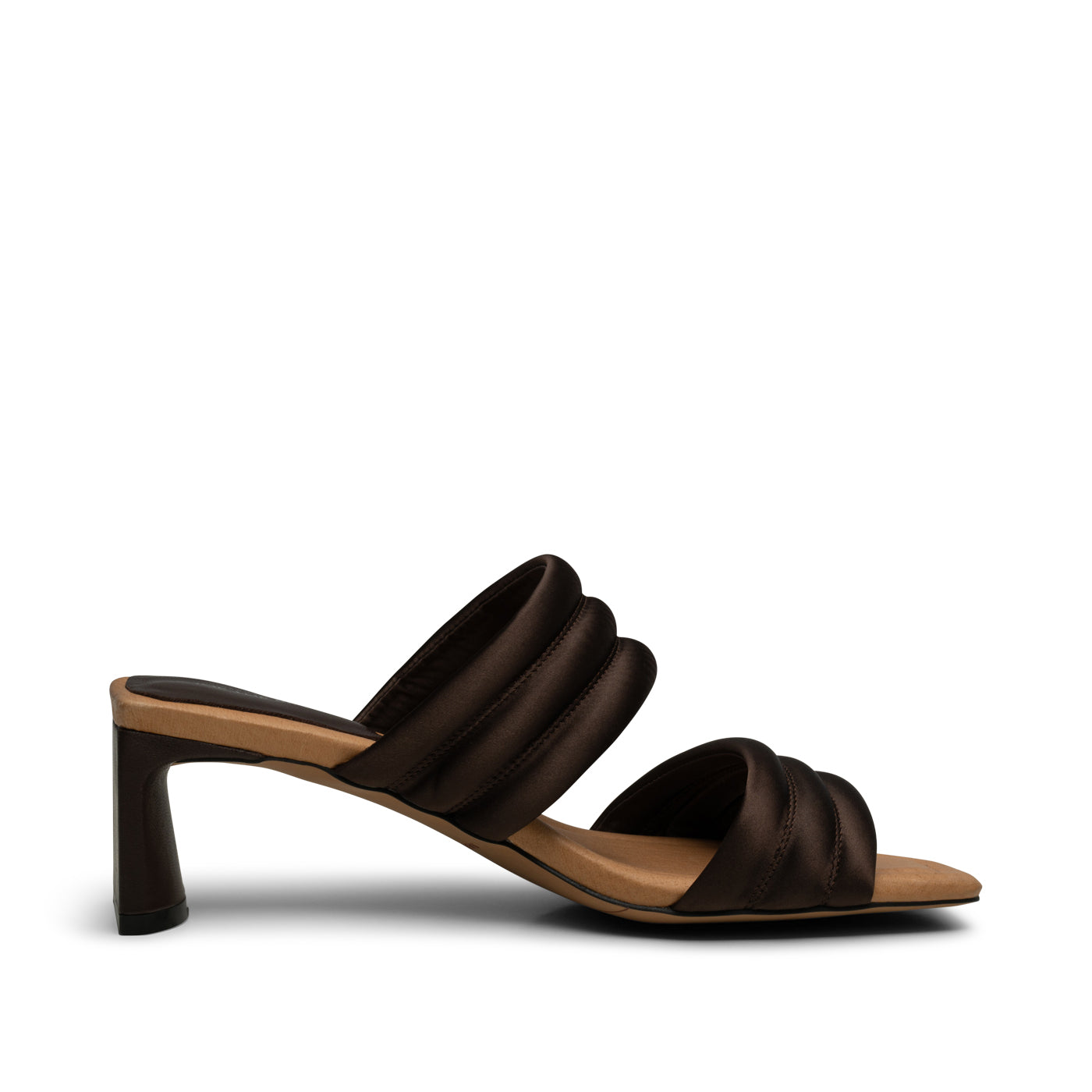 SHOE THE BEAR WOMENS Sylvi hæl tekstil Heel Sandals 869 BROWN SATIN