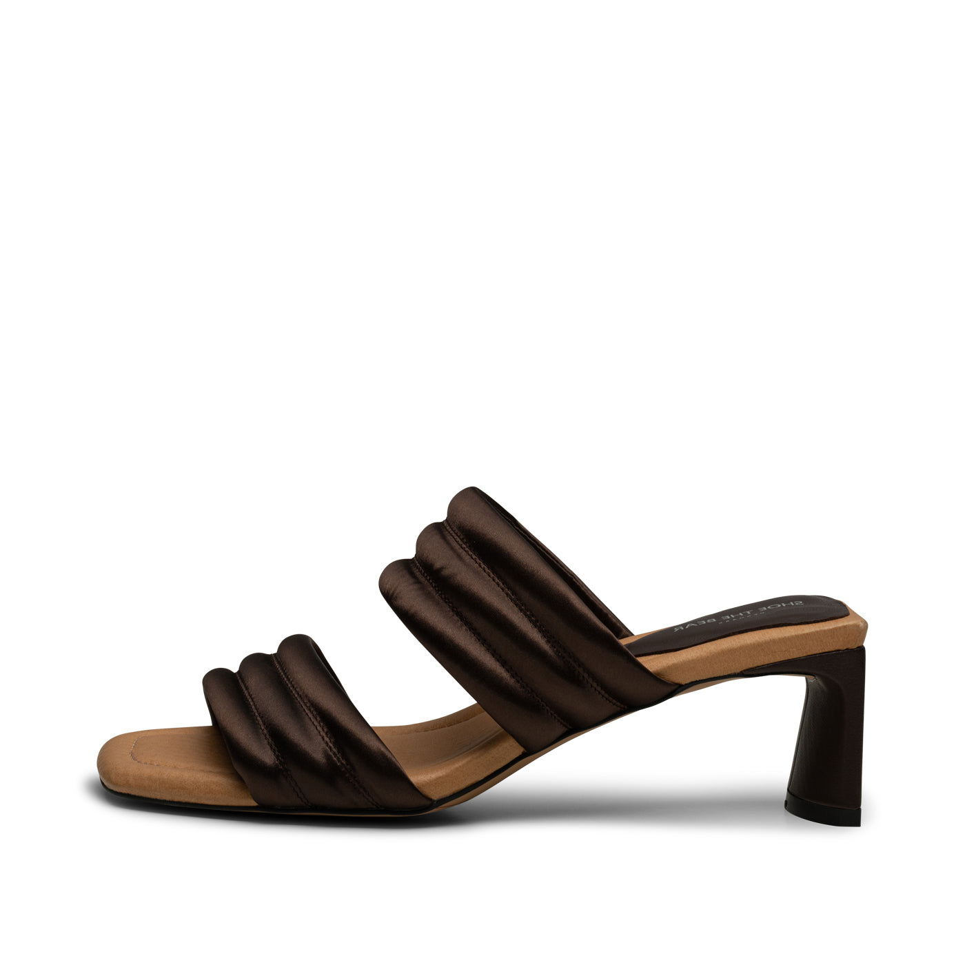 SHOE THE BEAR WOMENS Sylvi hæl tekstil Heel Sandals 869 BROWN SATIN