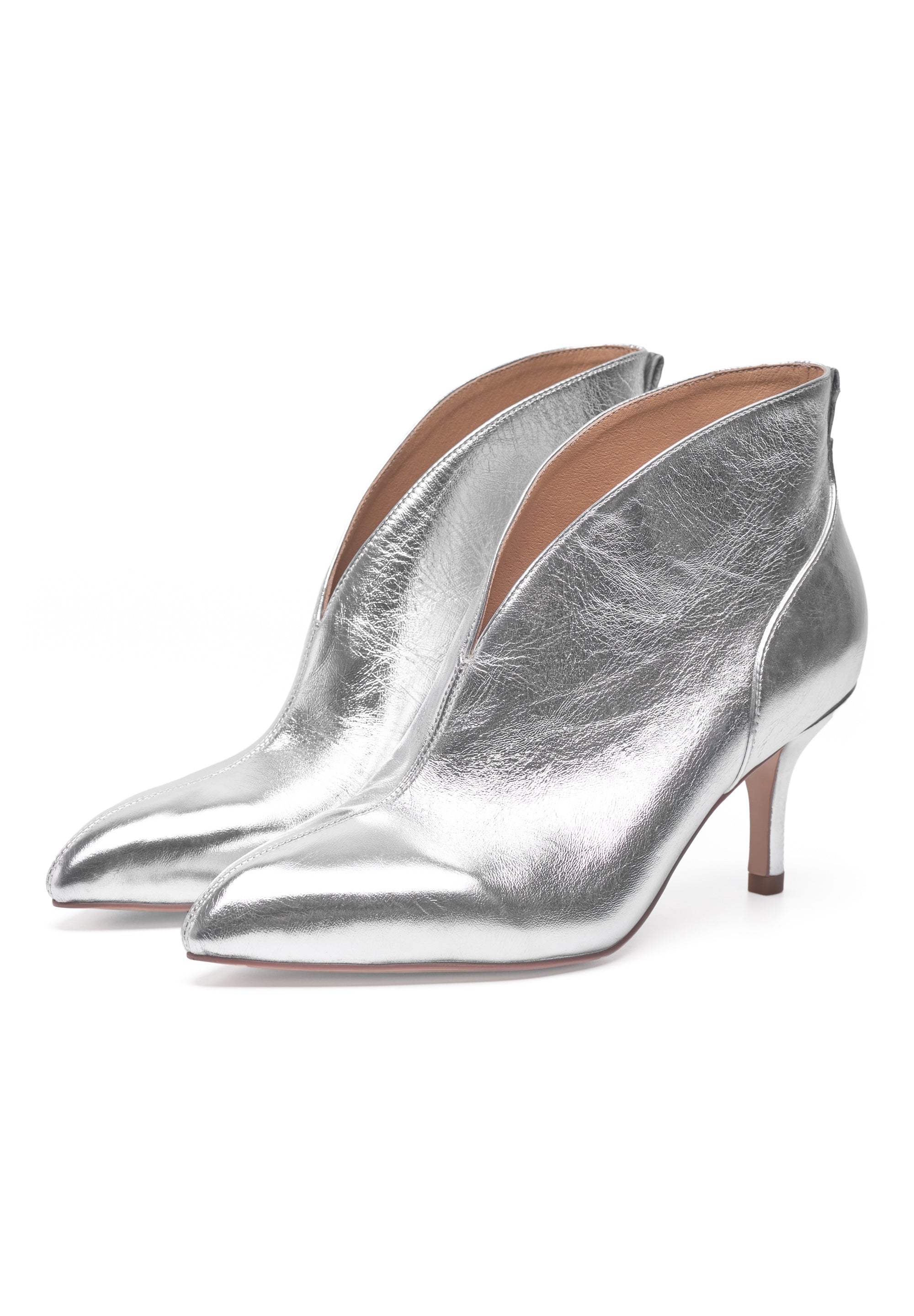 WODEN STB WOMENS Valentine Low Cut Metallic Heels 039 Silver