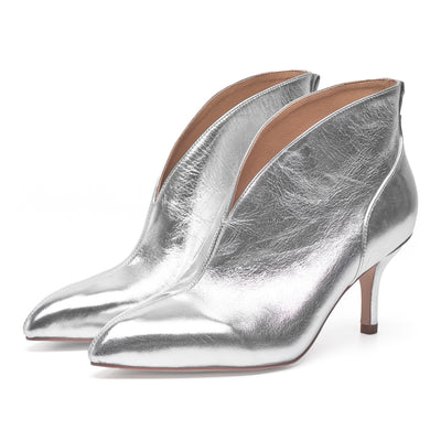 WODEN STB WOMENS Valentine Low Cut Metallic Heels 039 Silver